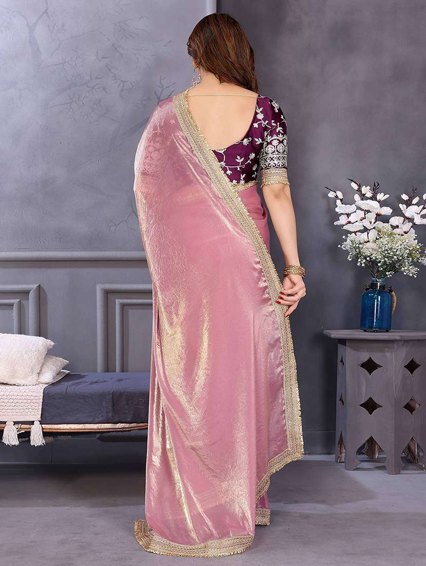 women solid with bordered saree with blouse - 22148166 -  Standard Image - 3