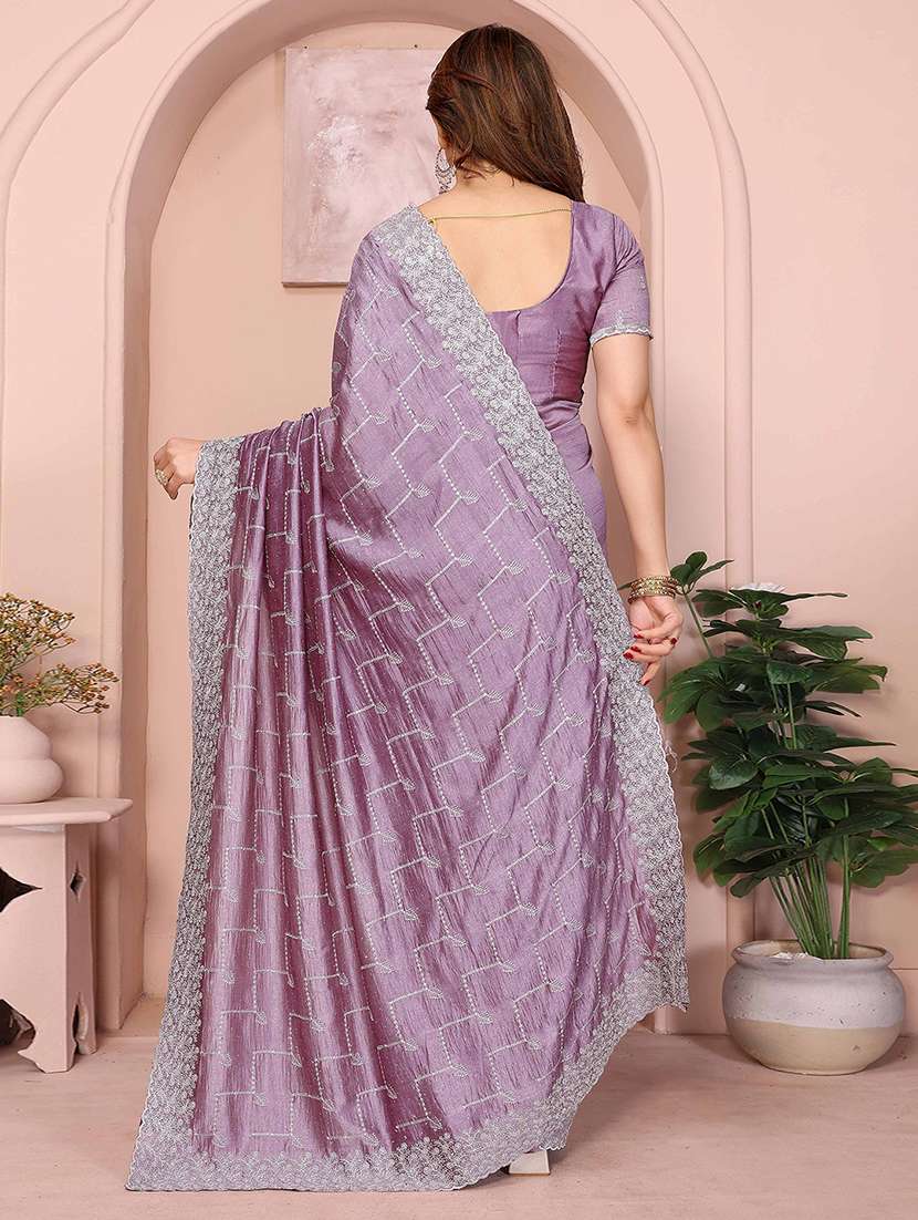 women solid with work embroidered saree with blouse - 22148169 -  Standard Image - 3