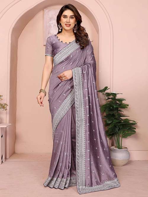 women solid with work embroidered saree with blouse - 22148171 -  Standard Image - 0