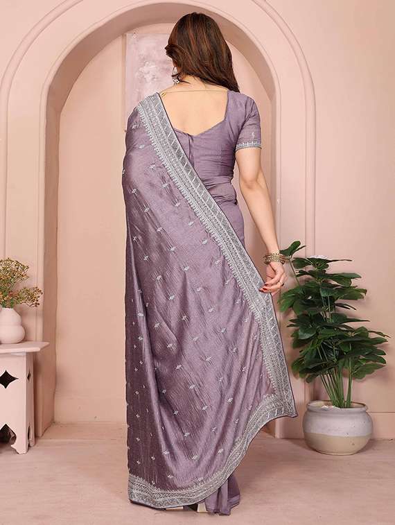 women solid with work embroidered saree with blouse - 22148171 -  Standard Image - 3