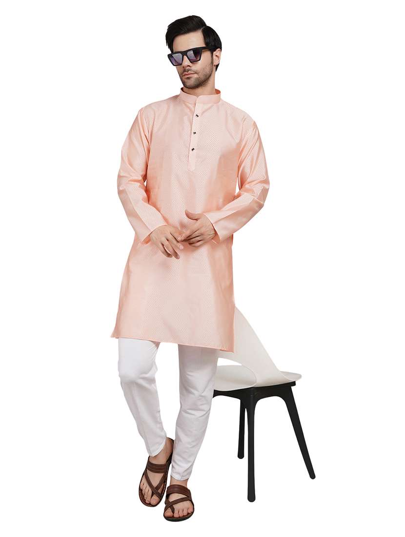 men self design long sleeve kurta with trousers ethnic wear set