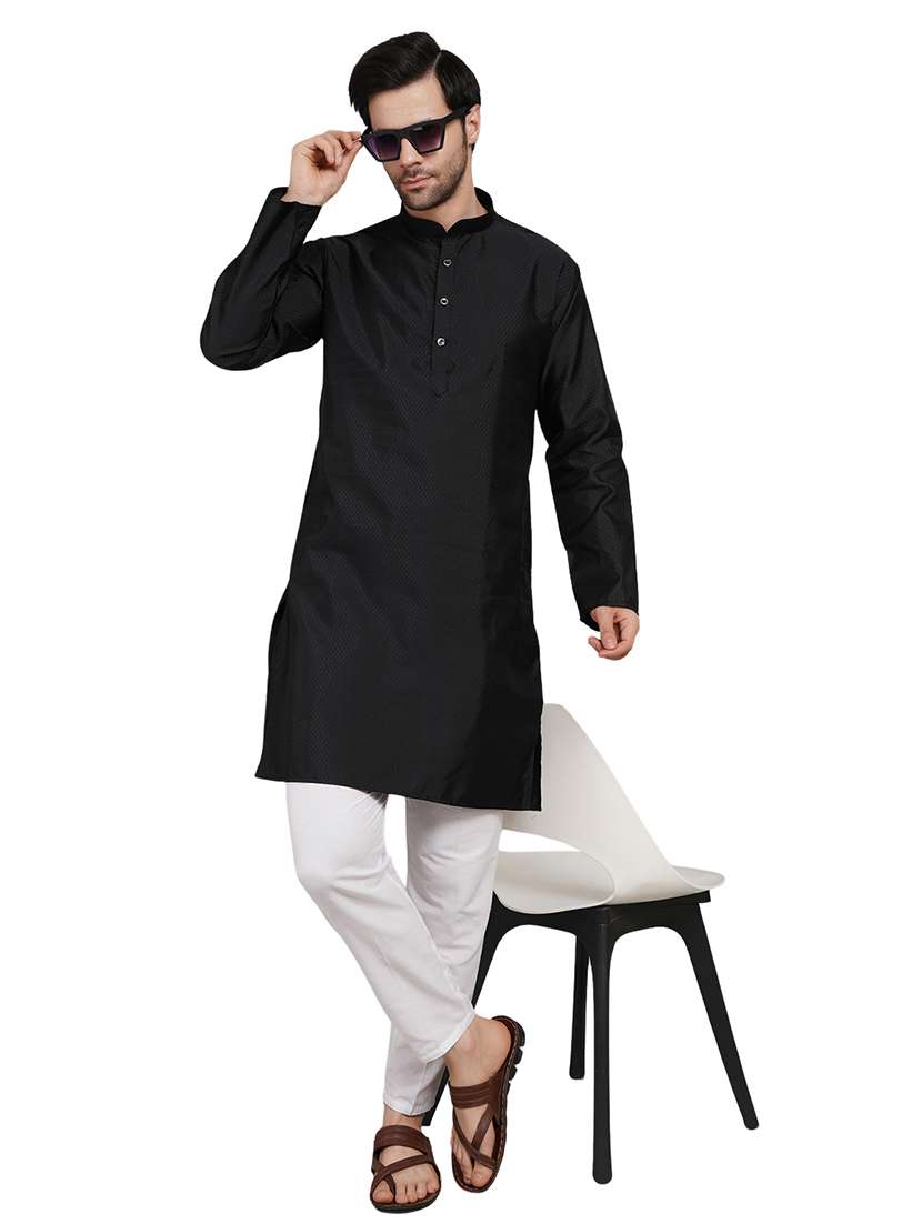 men self design long sleeve kurta with trousers ethnic wear set