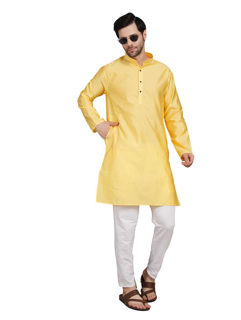 men self design long sleeve kurta with trousers ethnic wear set