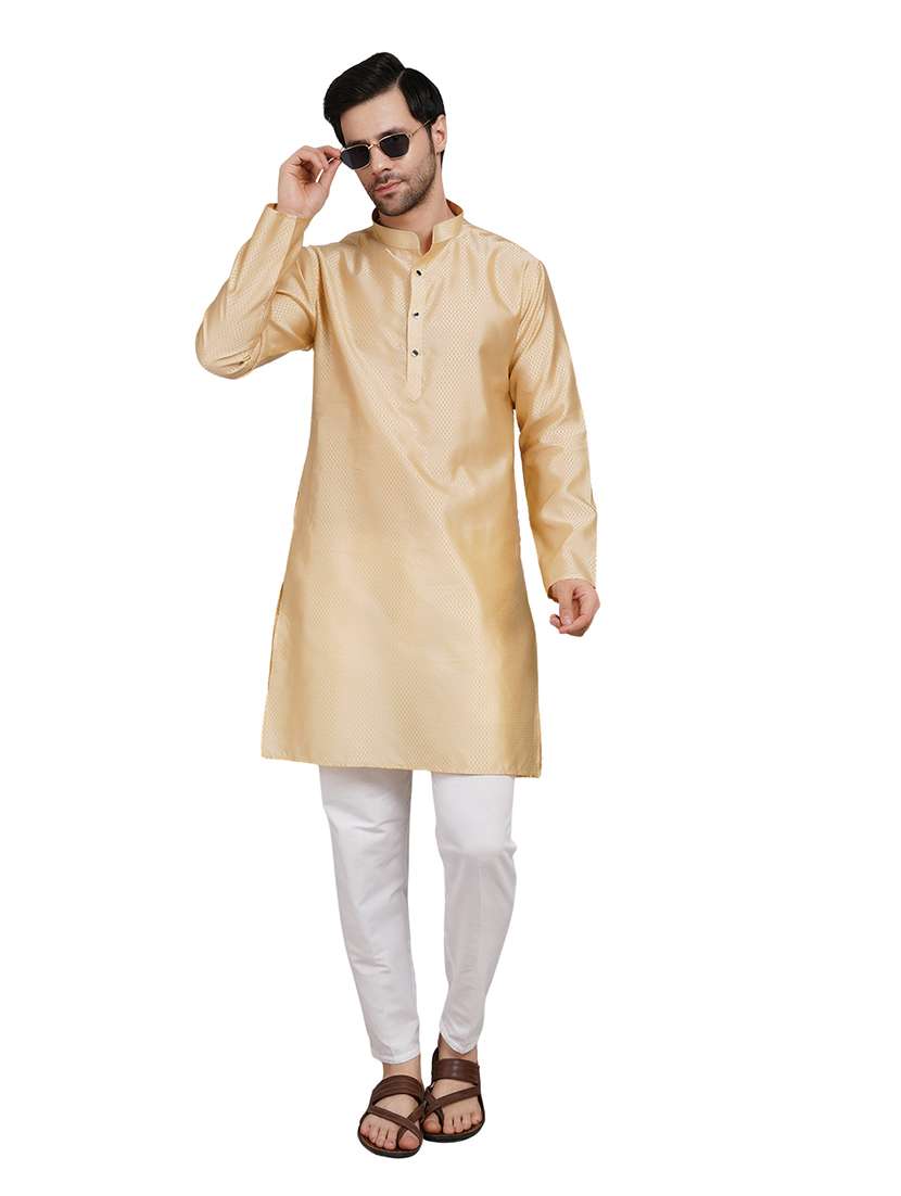 men self design long sleeve kurta with trousers ethnic wear set