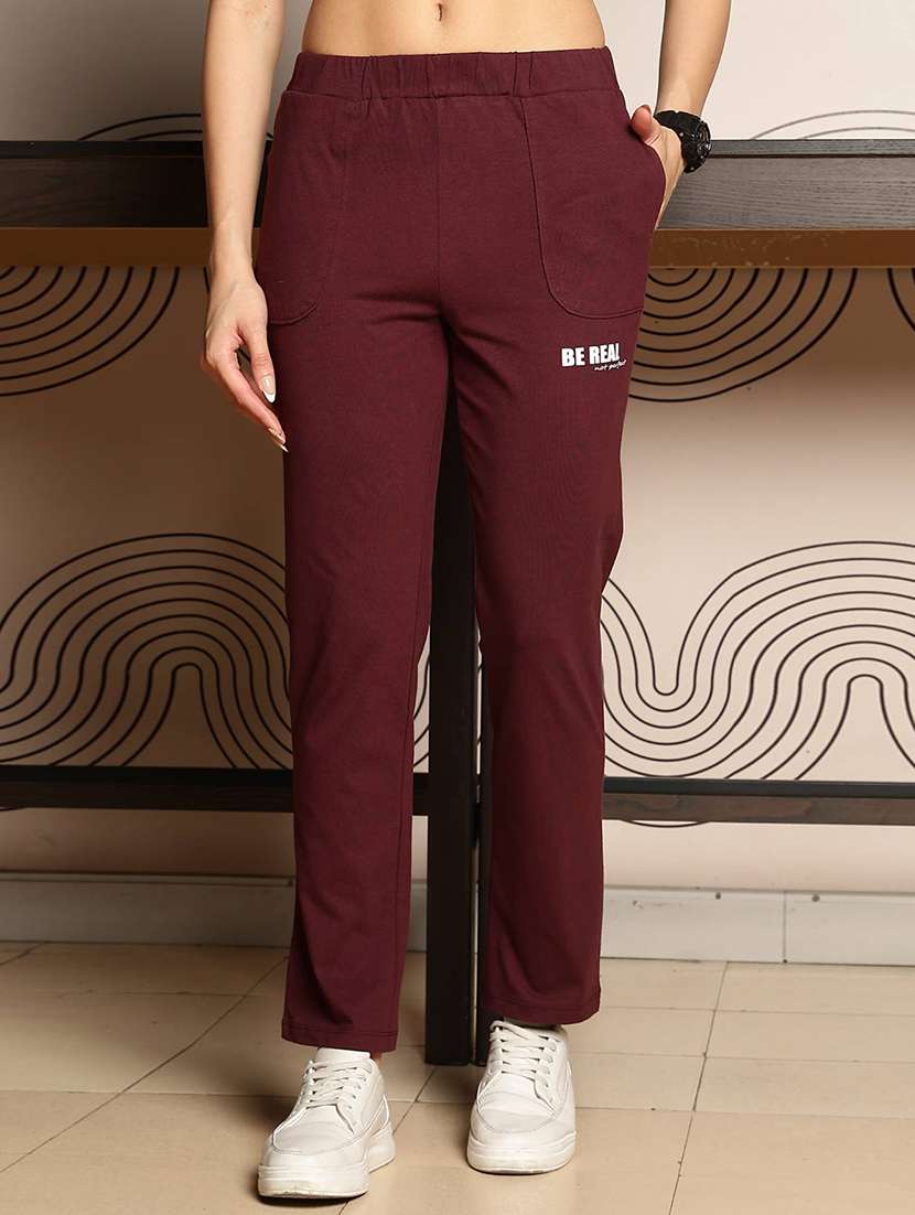 women solid mid rise regular track pant