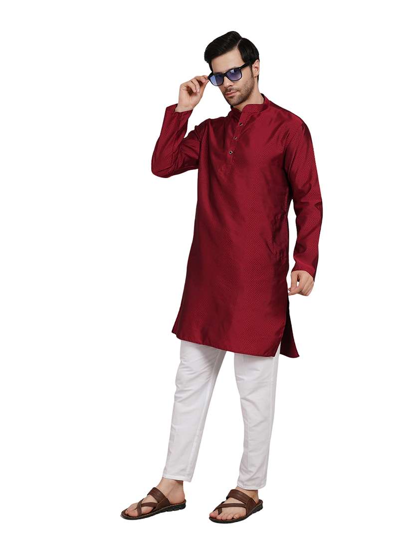 men self design long sleeve kurta with trousers ethnic wear set - 22148198 -  Zoom Image - 0