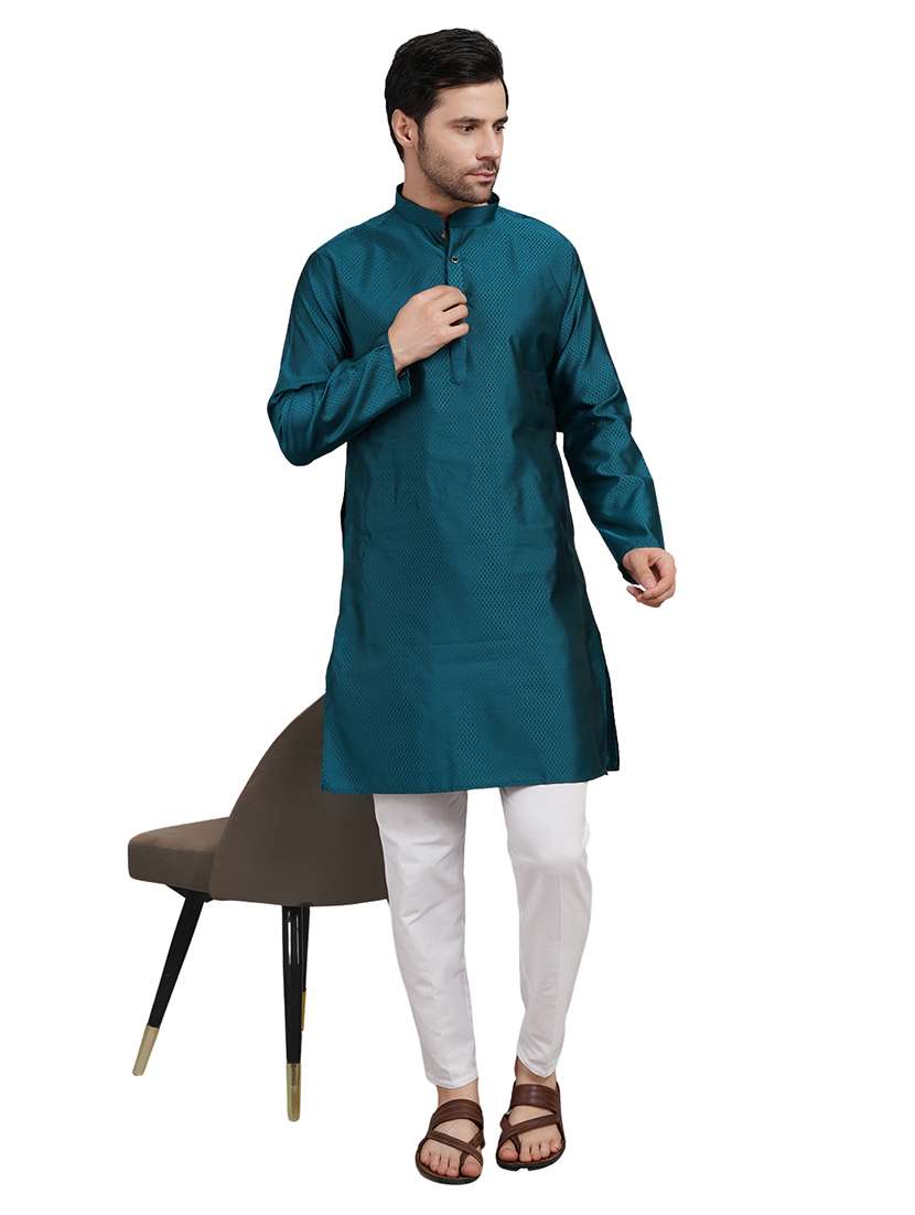 men self design long sleeve kurta with trousers ethnic wear set - 22148226 -  Zoom Image - 0