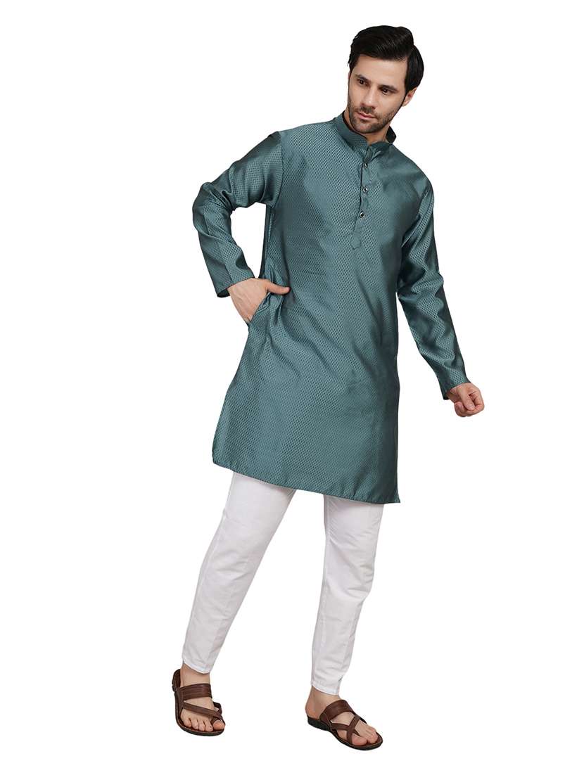 men self design long sleeve kurta with trousers ethnic wear set - 22148228 -  Standard Image - 3