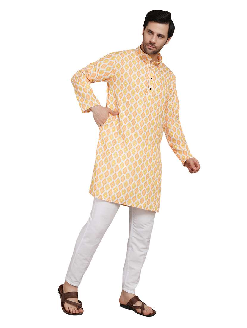 men printed long sleeve kurta with trousers ethnic wear set - 22148229 -  Standard Image - 3