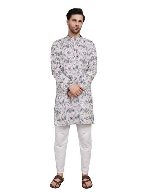 men printed long sleeve kurta with trousers ethnic wear set - 22148235 -  Standard Image - 0