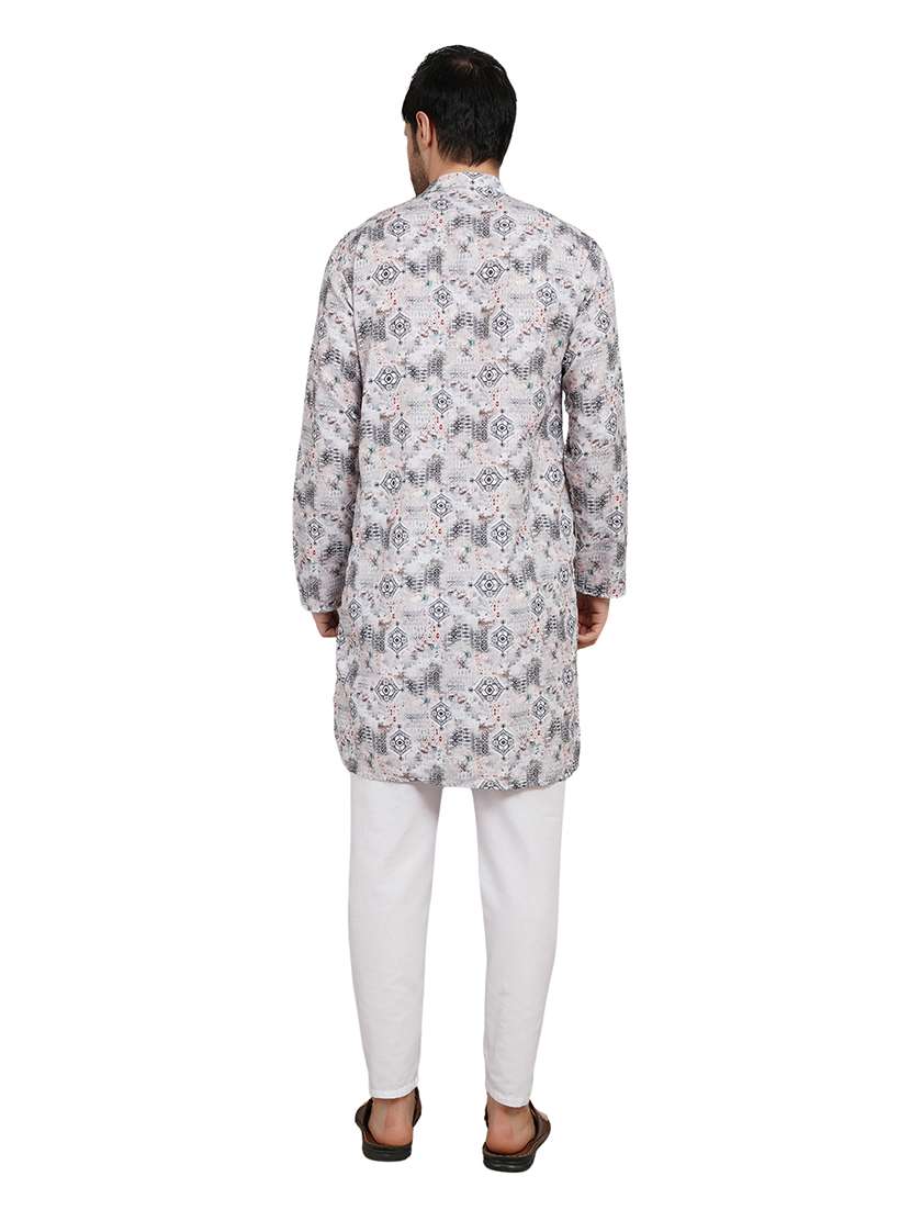 men printed long sleeve kurta with trousers ethnic wear set - 22148235 -  Standard Image - 3