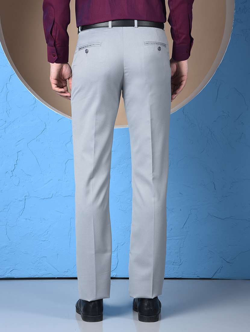 men solid mid rise flat front formal trouser - 22148246 - Standard Image - 3