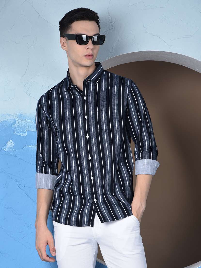 men striped long sleeve regualr fit casual shirt