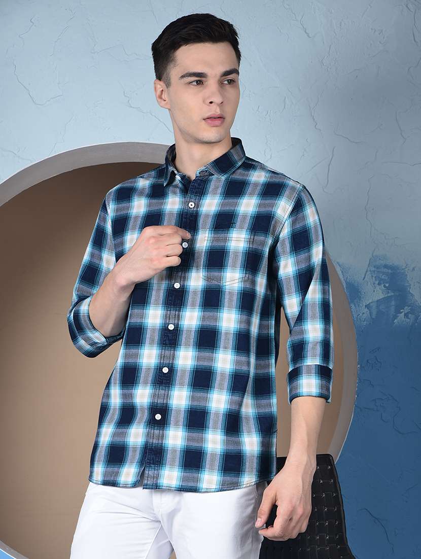 men checkered long sleeve regualr fit casual shirt
