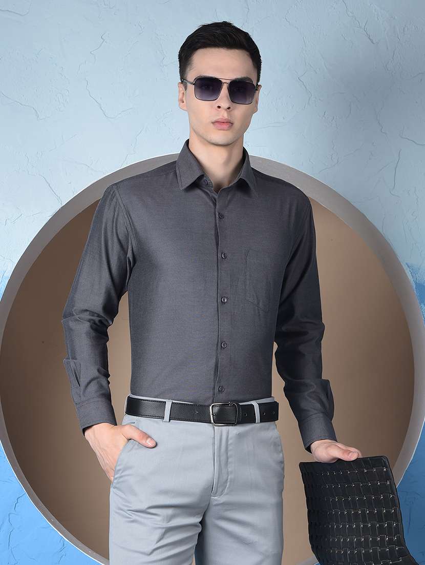men solid long sleeve slim fit formal shirt