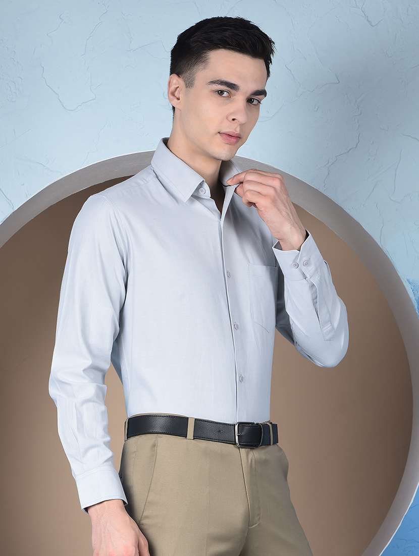 men solid long sleeve slim fit formal shirt