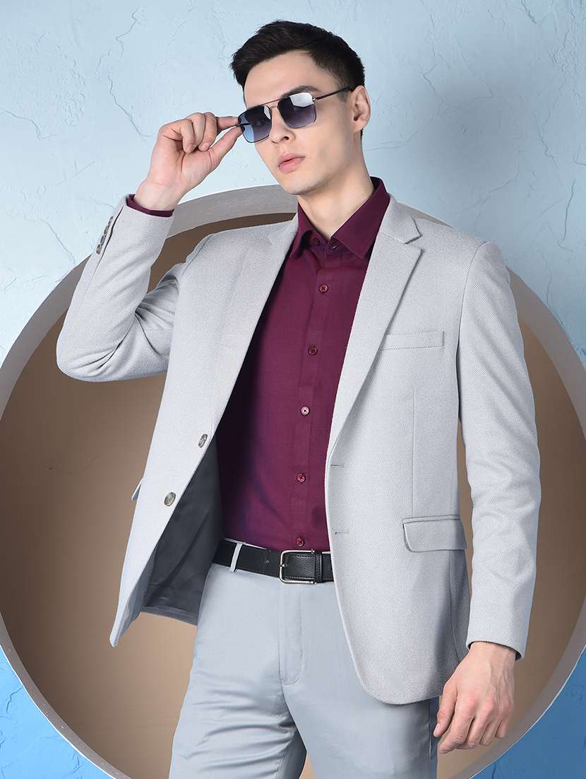 men solid lapel collar single breasted casual blazer