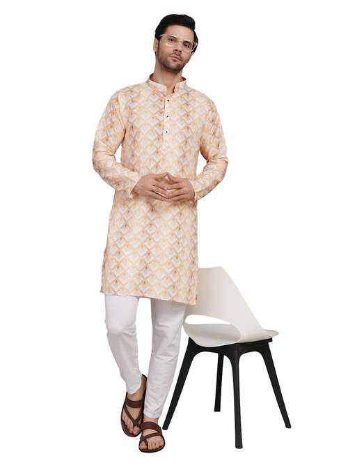 men printed long sleeve kurta with trousers ethnic wear set - 22148269 -  Standard Image - 0