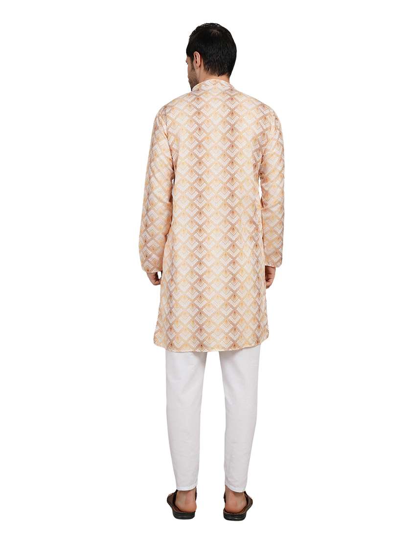 men printed long sleeve kurta with trousers ethnic wear set - 22148269 -  Standard Image - 5