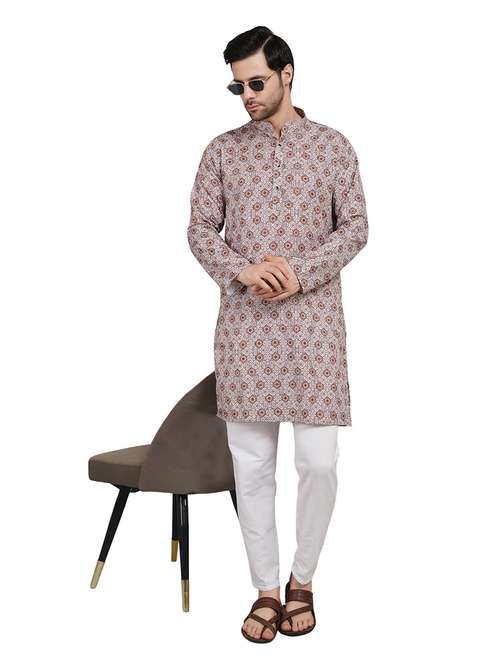 men printed long sleeve kurta with trousers ethnic wear set - 22148270 -  Standard Image - 0