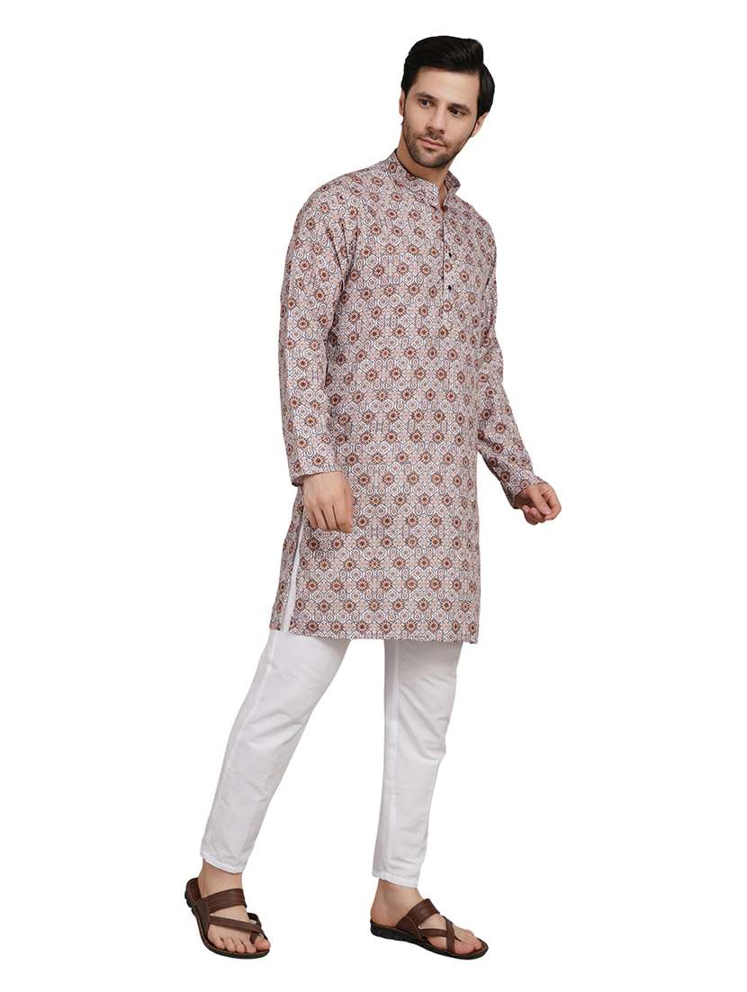 men printed long sleeve kurta with trousers ethnic wear set - 22148270 -  Standard Image - 3
