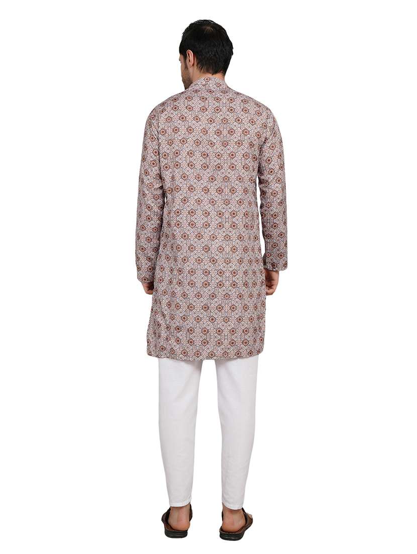 men printed long sleeve kurta with trousers ethnic wear set - 22148270 -  Standard Image - 5