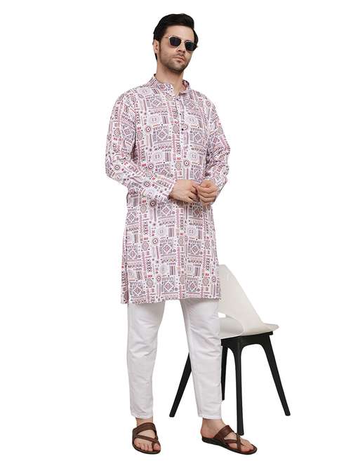 men printed long sleeve kurta with trousers ethnic wear set - 22148271 -  Standard Image - 0