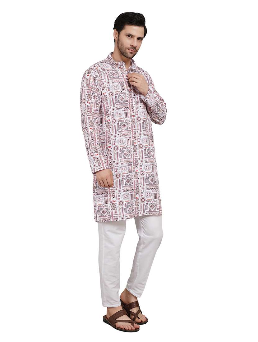 men printed long sleeve kurta with trousers ethnic wear set - 22148271 -  Standard Image - 3