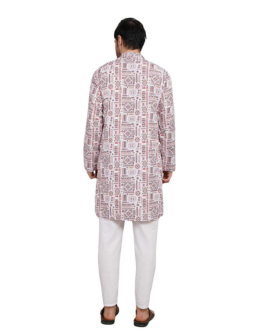 men printed long sleeve kurta with trousers ethnic wear set - 22148271 -  Standard Image - 5