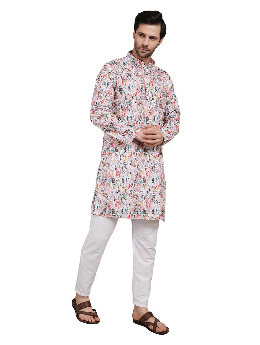 men printed long sleeve kurta with trousers ethnic wear set - 22148273 -  Standard Image - 3