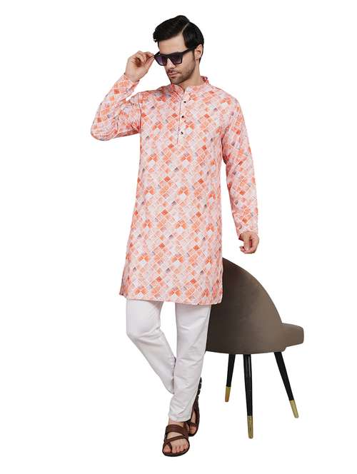 men printed long sleeve kurta with trousers ethnic wear set - 22148274 -  Standard Image - 0