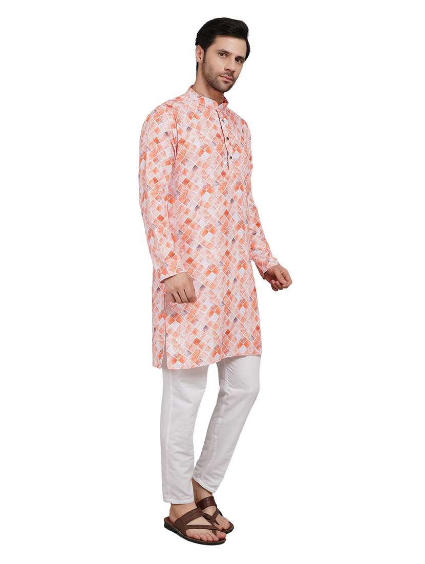 men printed long sleeve kurta with trousers ethnic wear set - 22148274 -  Standard Image - 3