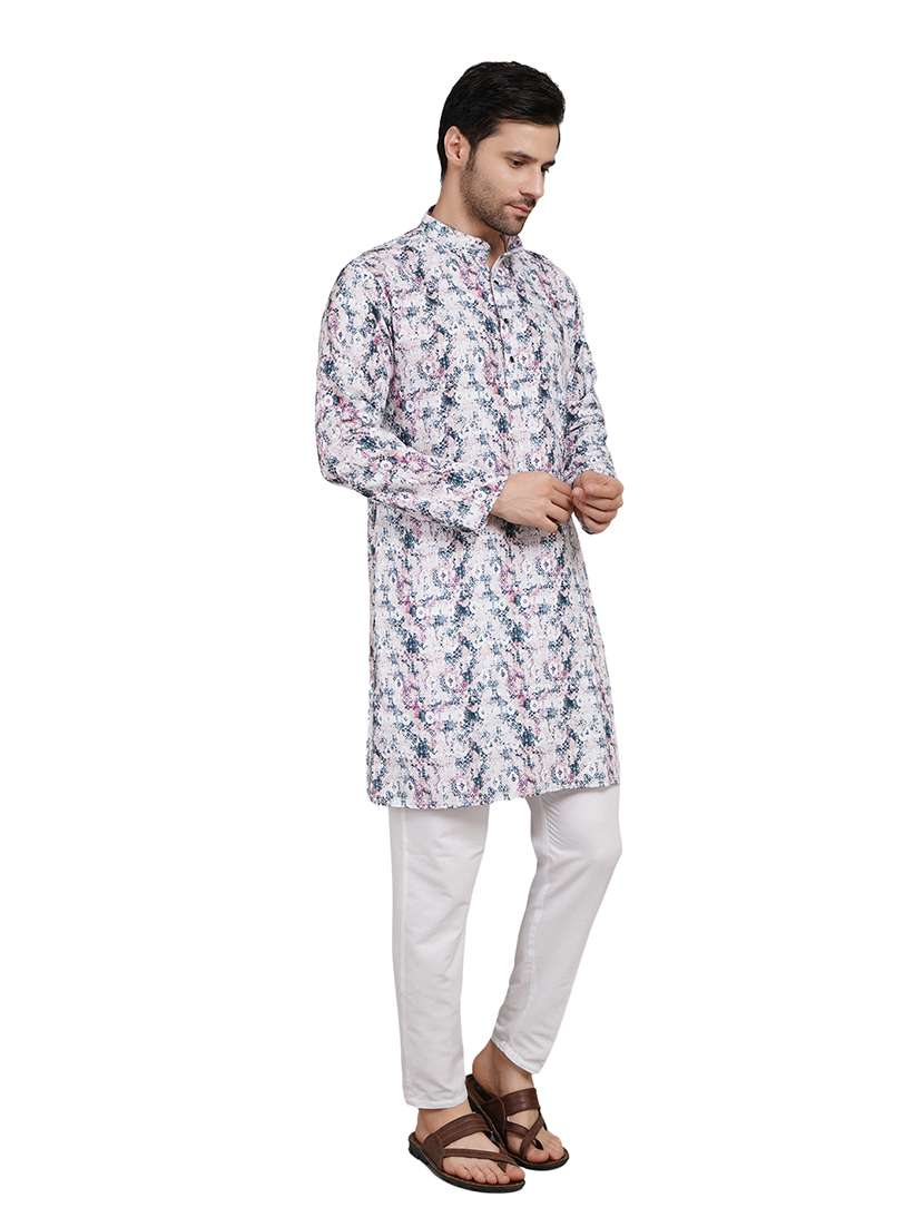men printed long sleeve kurta with trousers ethnic wear set - 22148276 -  Standard Image - 3