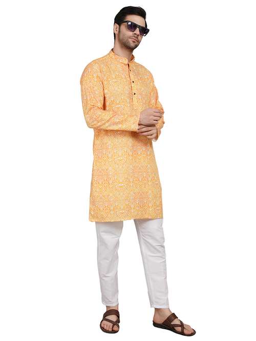 men printed mandarin neck kurta with trousers ethnic wear set - 22148277 -  Standard Image - 0