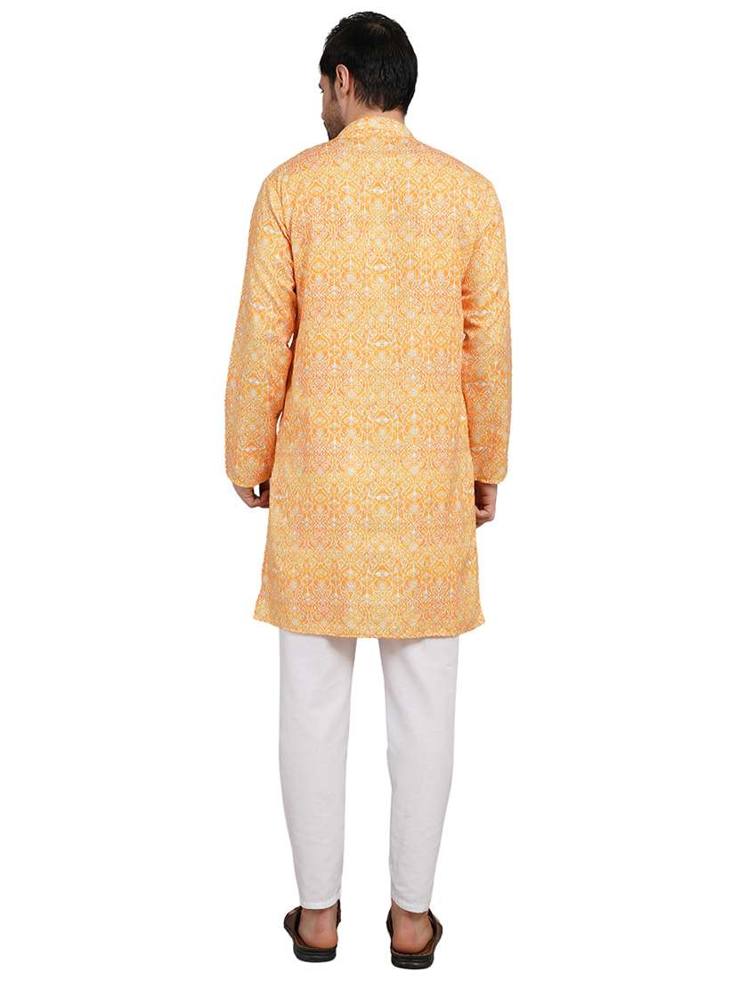 men printed mandarin neck kurta with trousers ethnic wear set - 22148277 -  Standard Image - 3