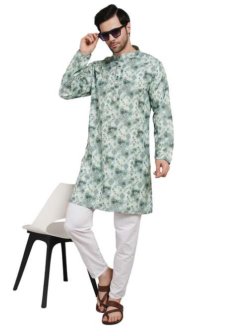 men printed mandarin neck kurta with trousers ethnic wear set - 22148278 -  Standard Image - 0