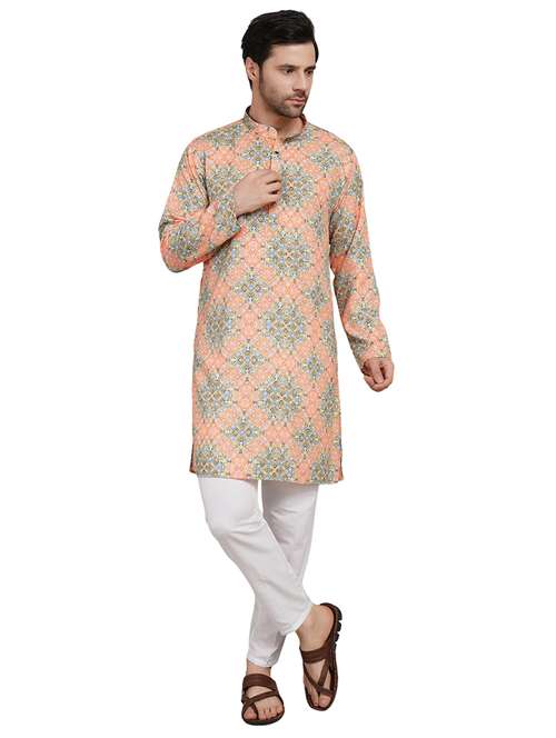 men printed mandarin neck kurta with trousers ethnic wear set - 22148279 -  Standard Image - 0