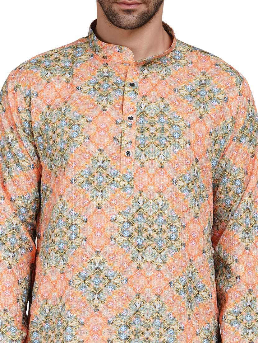 men printed mandarin neck kurta with trousers ethnic wear set - 22148279 -  Standard Image - 5