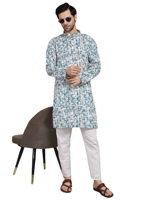 men printed mandarin neck kurta with trousers ethnic wear set - 22148280 -  Standard Image - 0