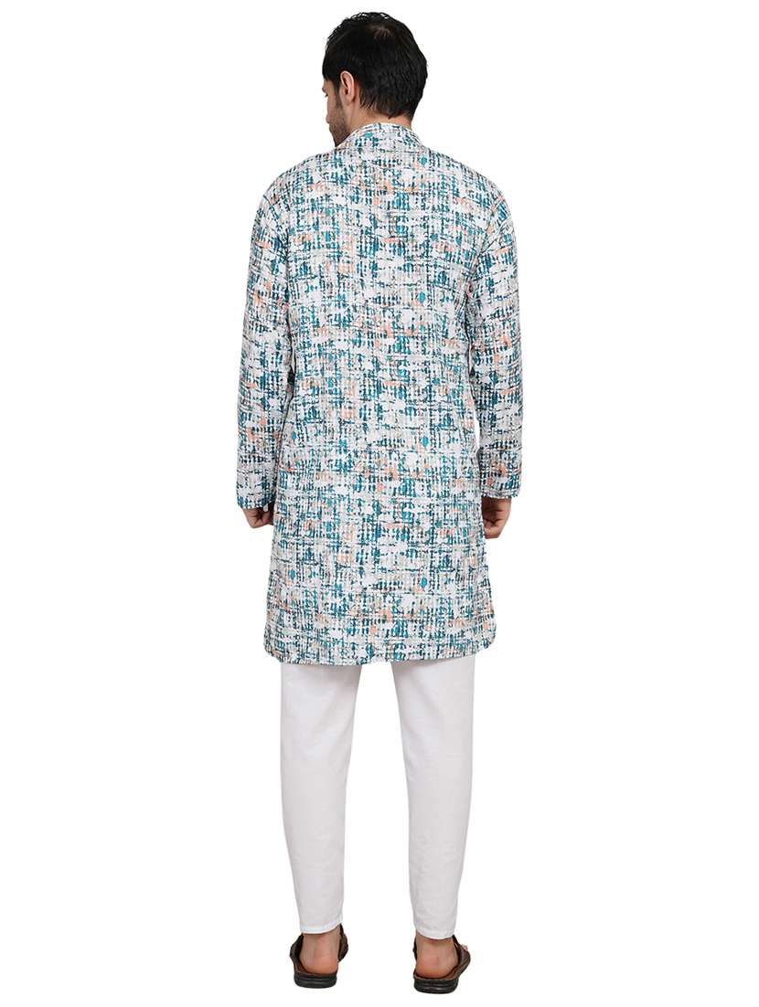 men printed mandarin neck kurta with trousers ethnic wear set - 22148280 -  Standard Image - 3