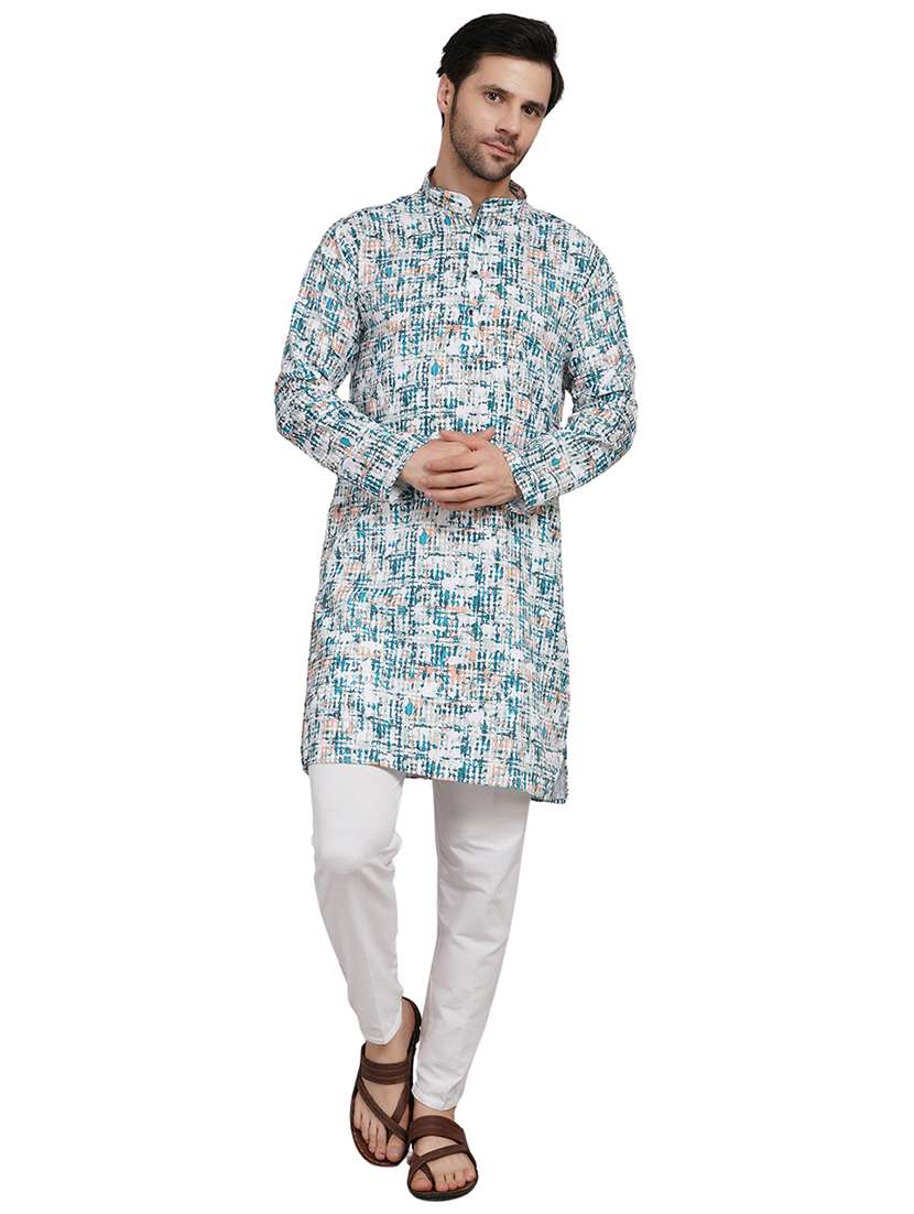 men printed mandarin neck kurta with trousers ethnic wear set - 22148280 -  Standard Image - 5