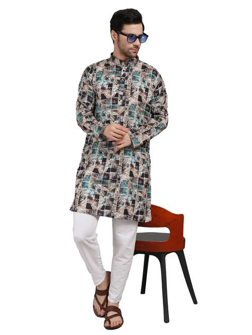 men printed mandarin neck kurta with trousers ethnic wear set - 22148281 -  Standard Image - 0