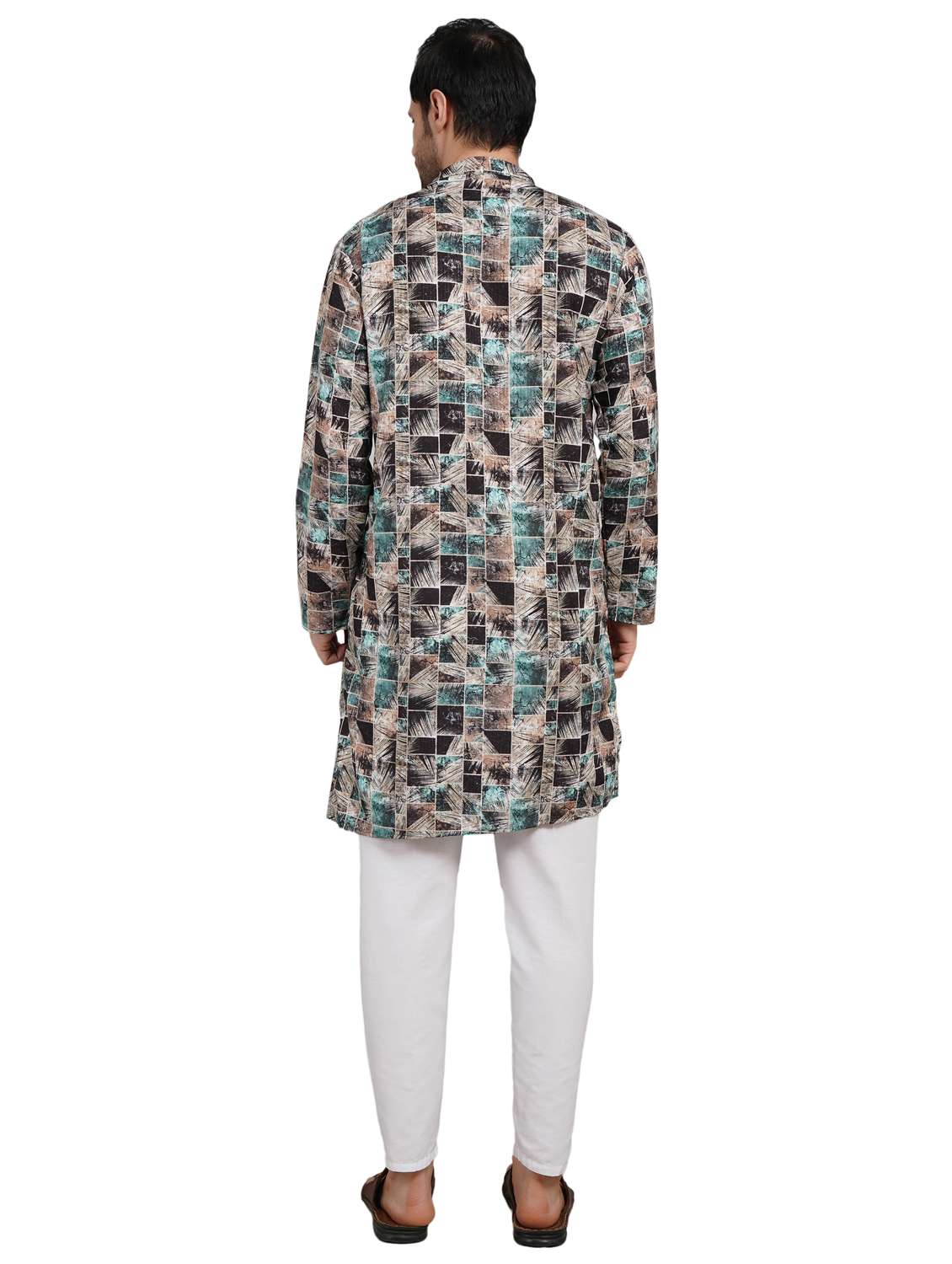 men printed mandarin neck kurta with trousers ethnic wear set - 22148281 -  Standard Image - 3