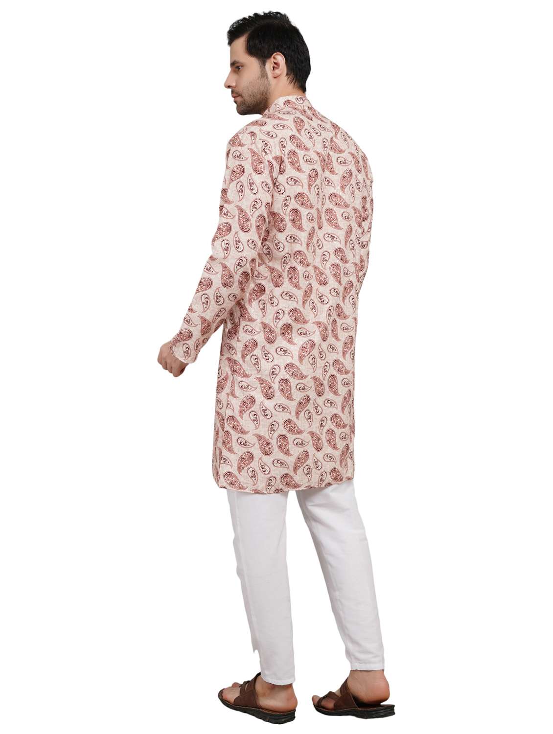 men paisley mandarin neck kurta with trousers ethnic wear set - 22148282 -  Standard Image - 3