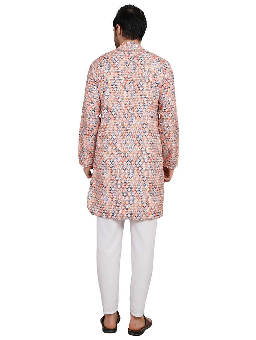 men printed mandarin neck kurta with trousers ethnic wear set - 22148283 -  Standard Image - 3