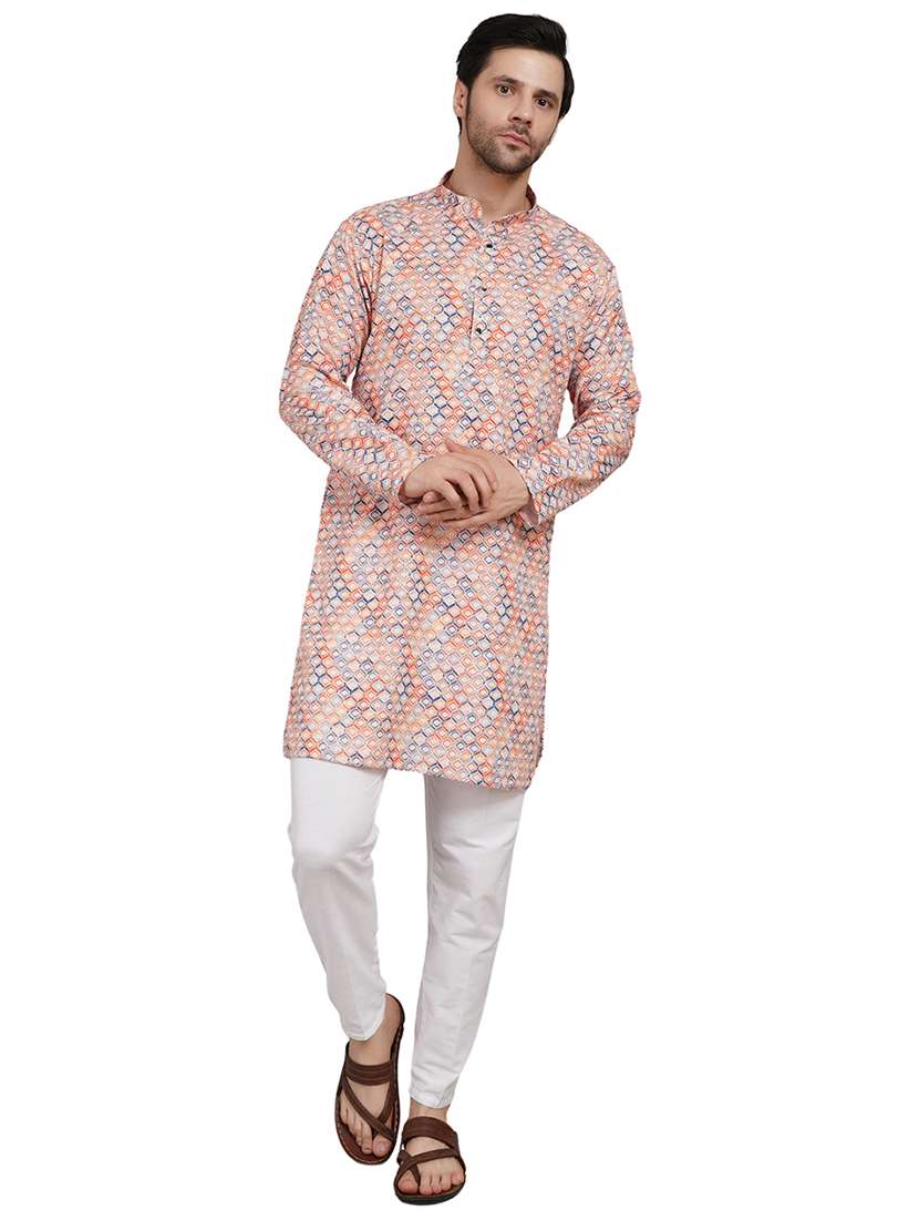 men printed mandarin neck kurta with trousers ethnic wear set - 22148283 -  Standard Image - 5