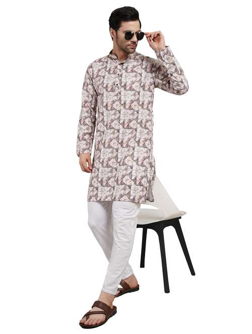 men printed mandarin neck kurta with trousers ethnic wear set - 22148284 -  Standard Image - 0