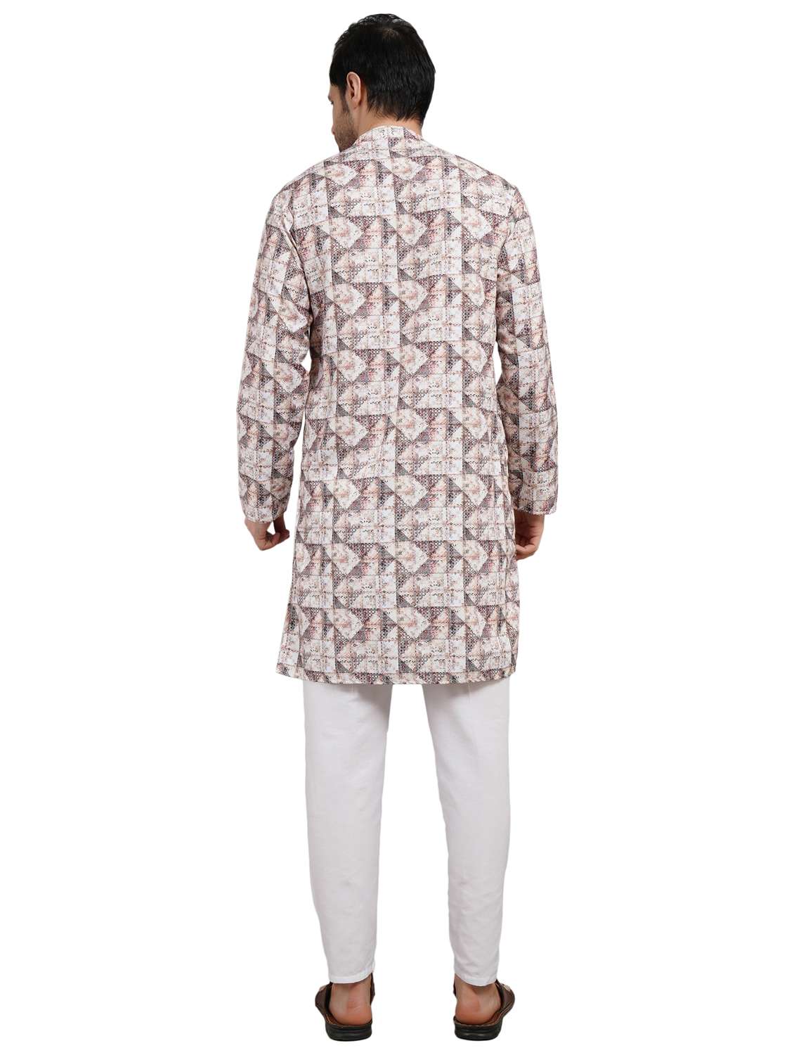 men printed mandarin neck kurta with trousers ethnic wear set - 22148284 -  Standard Image - 3