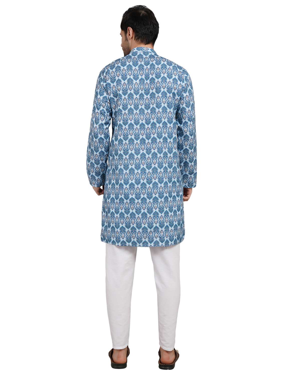 men printed mandarin neck kurta with trousers ethnic wear set - 22148285 -  Standard Image - 3