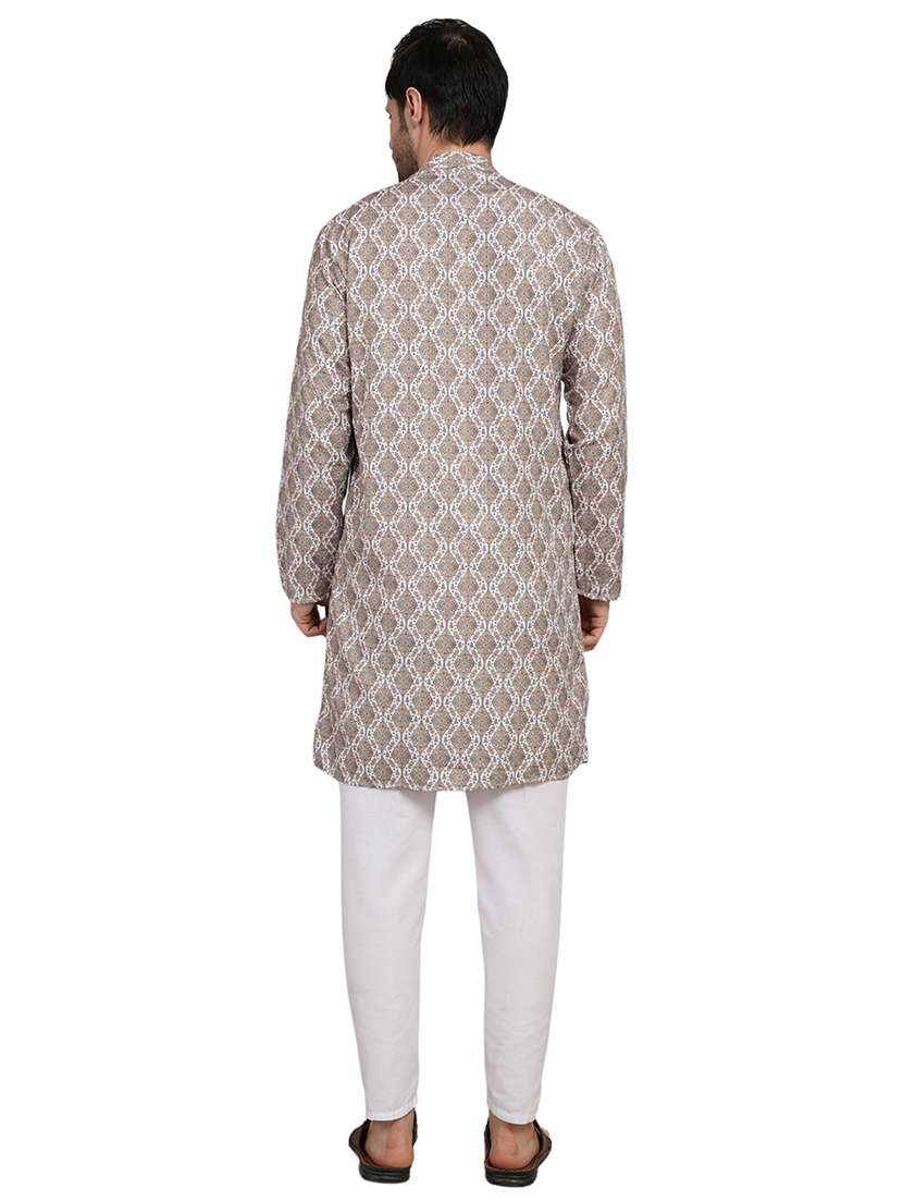 men printed mandarin neck kurta with trousers ethnic wear set - 22148286 -  Standard Image - 3